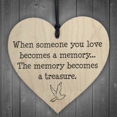 Memories Become Treasures Wooden Hanging Heart Plaque