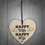 Happy Wife Happy Life Wooden Hanging Heart Love Plaque