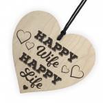 Happy Wife Happy Life Wooden Hanging Heart Love Plaque